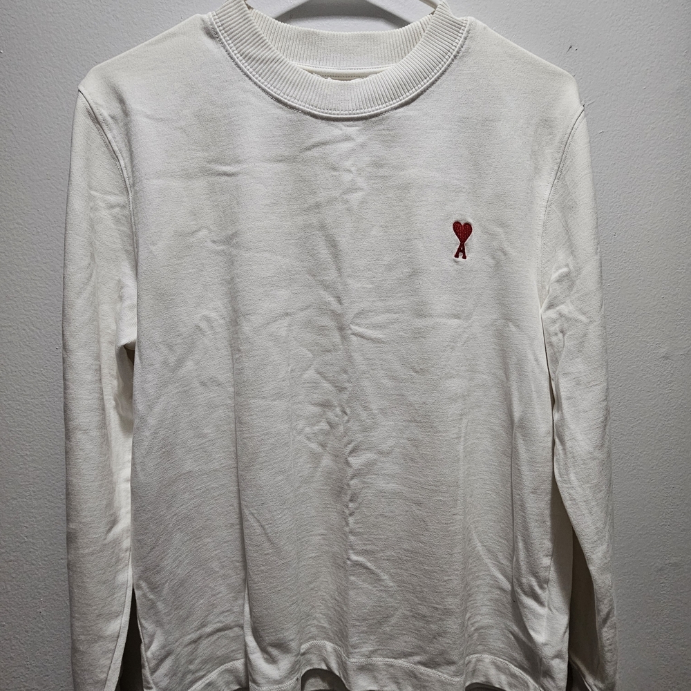 Ami Cream Sweatshirt with Red Heart Accent